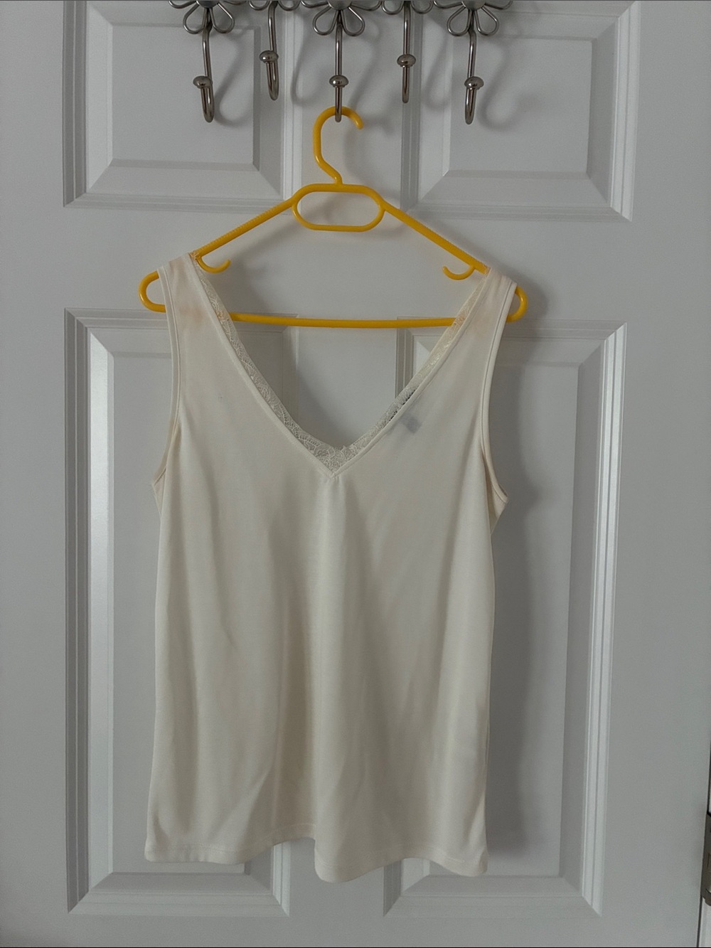 Mavi Cream Lace-Trim V-Neck Tank Top